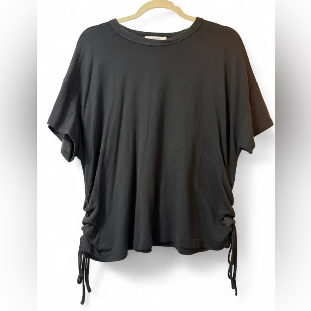 Rag & Bone Ruched and Laced Up Short Sleeve Tee - Black